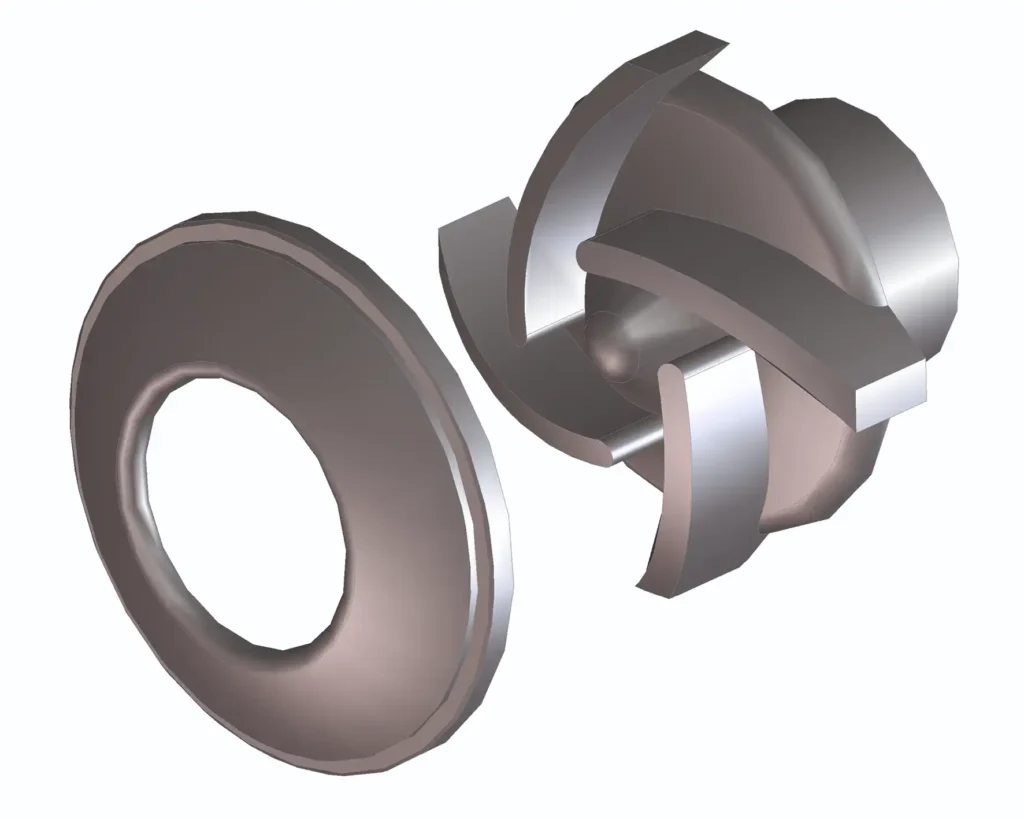 Close up of semi axial impeller for a drum pump